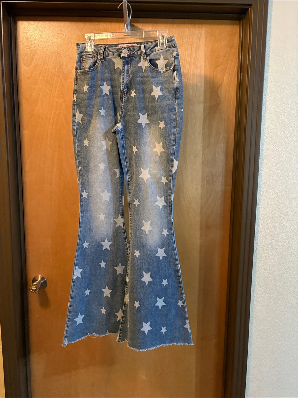 Southern Fried Chics Star Print Flare Jeans - Blue; Size 10/30